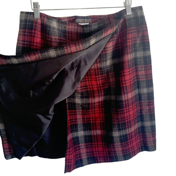 Vintage Herman Geist Red Plaid Wool Blend Mini Skirt Size 14 - Picture 3 of 5